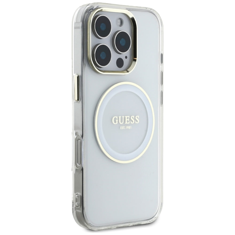Θήκη MagSafe για Apple iPhone 16 Pro, Guess, IML Metal Colored Circle, Λευκή
