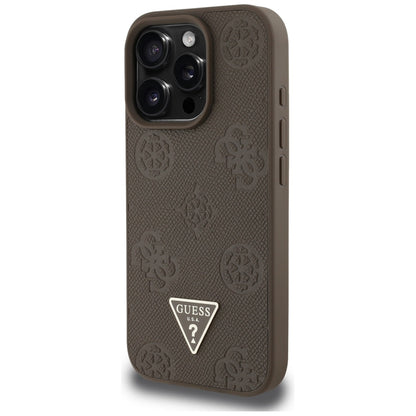 Θήκη MagSafe για Apple iPhone 16 Pro, Guess, Peony Grained Hot Stamp Triangle, Καφέ