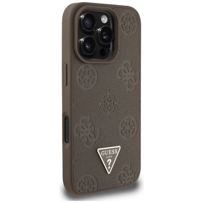 Θήκη MagSafe για Apple iPhone 16 Pro, Guess, Peony Grained Hot Stamp Triangle, Καφέ