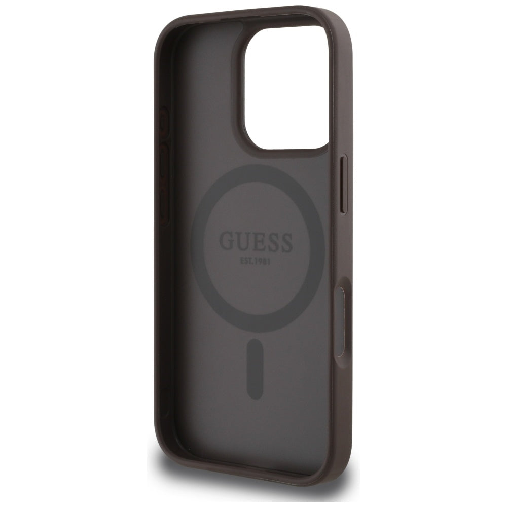 Θήκη MagSafe για Apple iPhone 16 Pro, Guess, Peony Grained Hot Stamp Triangle, Καφέ