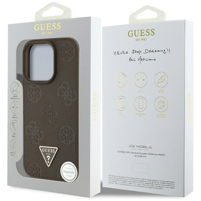 Θήκη MagSafe για Apple iPhone 16 Pro, Guess, Peony Grained Hot Stamp Triangle, Καφέ