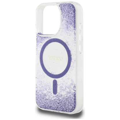 MagSafe Case for Apple iPhone 16 Pro, Guess, Resin Bottom Glitter, Purple