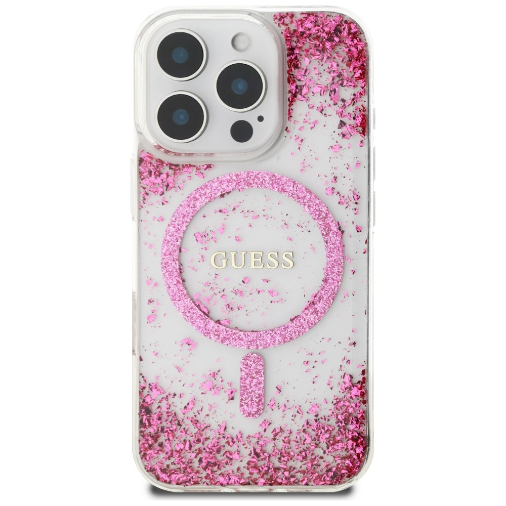 Θήκη MagSafe για Apple iPhone 16 Pro, Guess, Resin Bottom Glitter, Ροζ