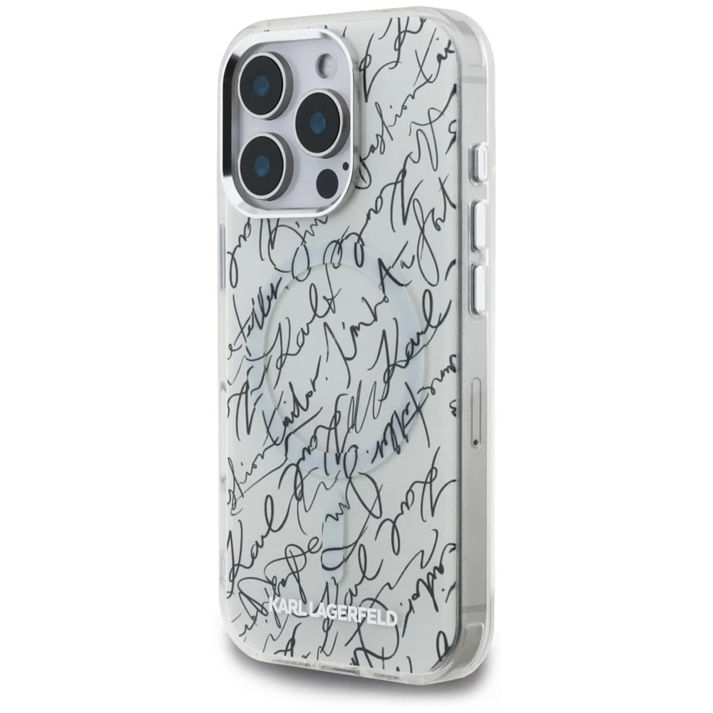 Θήκη MagSafe για Apple iPhone 16 Pro, Karl Lagerfeld, IML Karl Script Pattern, Λευκή