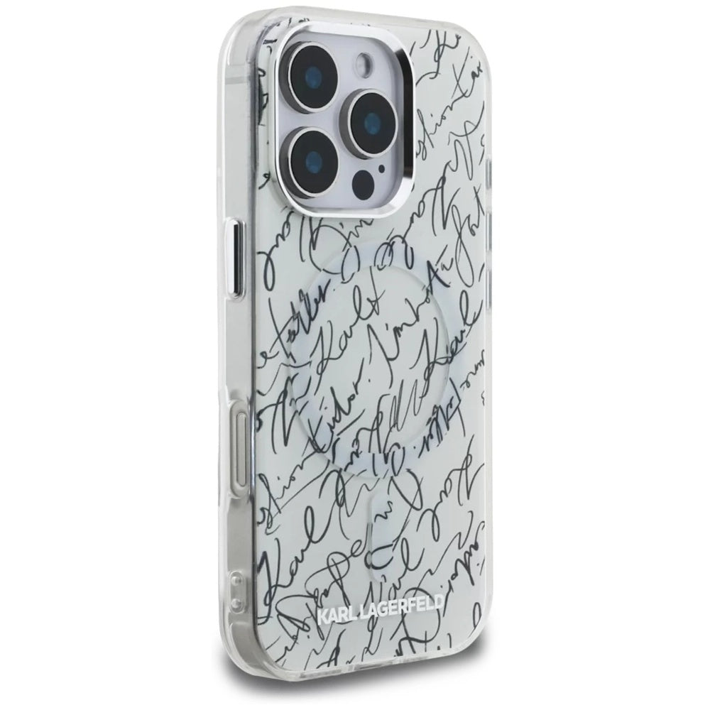 Θήκη MagSafe για Apple iPhone 16 Pro, Karl Lagerfeld, IML Karl Script Pattern, Λευκή