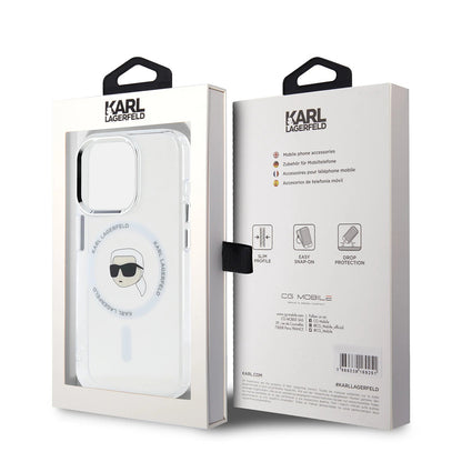 MagSafe Case for Apple iPhone 16 Pro, Karl Lagerfeld, IML Metal Karl's Head, White