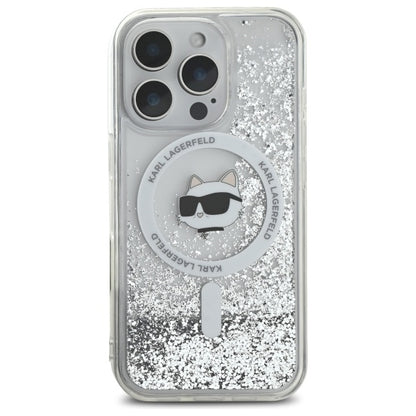 Θήκη MagSafe για Apple iPhone 16 Pro, Karl Lagerfeld, Liquid Glitter Choupette's Head, Διαφανής