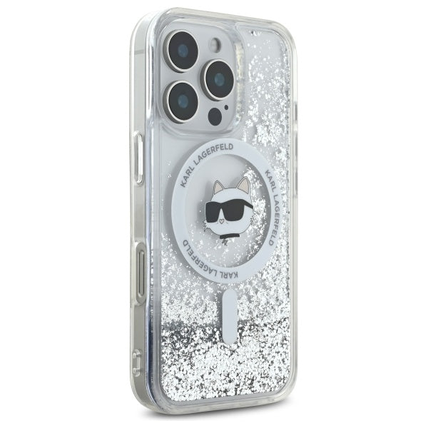 Θήκη MagSafe για Apple iPhone 16 Pro, Karl Lagerfeld, Liquid Glitter Choupette's Head, Διαφανής