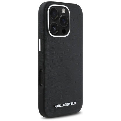 Θήκη MagSafe για Apple iPhone 16 Pro, Karl Lagerfeld, Saffiano Full Wrapped Elongated Metal Logo, Μαύρη