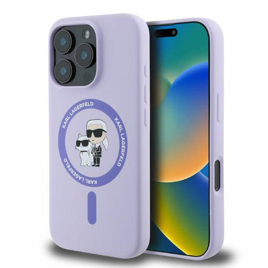 MagSafe Case for Apple iPhone 16 Pro, Karl Lagerfeld, Silicone Ring Karl & Choupette, Purple