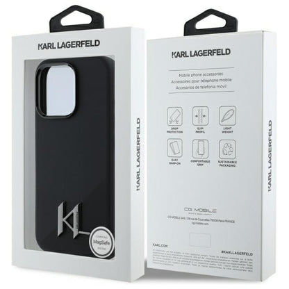 MagSafe Case for Apple iPhone 16 Pro, Karl Lagerfeld, Silicone Shadow Metal Initial, Black