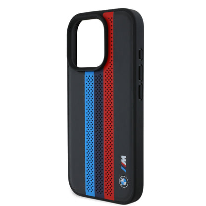 Θήκη MagSafe για Apple iPhone 16 Pro Max, BMW, Perforated M Perf. Tricolor Stripers, Μαύρη