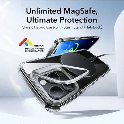 Θήκη MagSafe για Apple iPhone 16 Pro Max, ESR, Classic Hybrid Kickstand, Διάφανο Γκρι