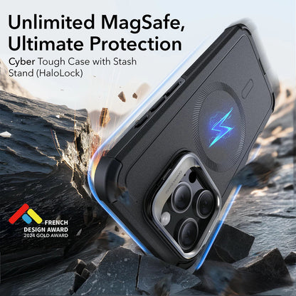 MagSafe Case for Apple iPhone 16 Pro Max, ESR, Cyber Armor Kickstand, Gray