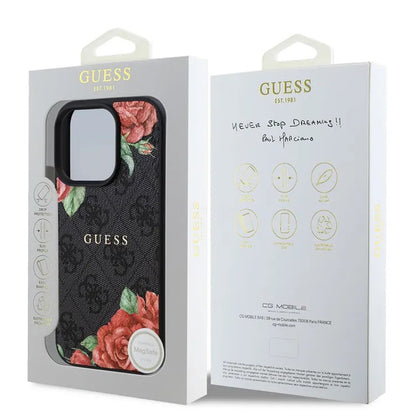 MagSafe Case for Apple iPhone 16 Pro Max, Guess, 4G Flowers Print, Black