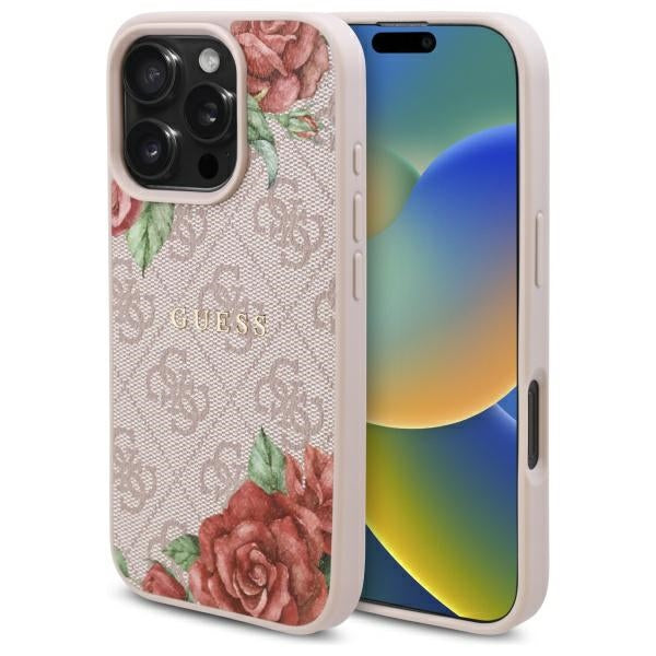 Θήκη MagSafe για Apple iPhone 16 Pro Max, Guess, 4G Flowers Print, Ροζ