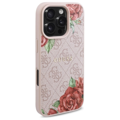 Θήκη MagSafe για Apple iPhone 16 Pro Max, Guess, 4G Flowers Print, Ροζ