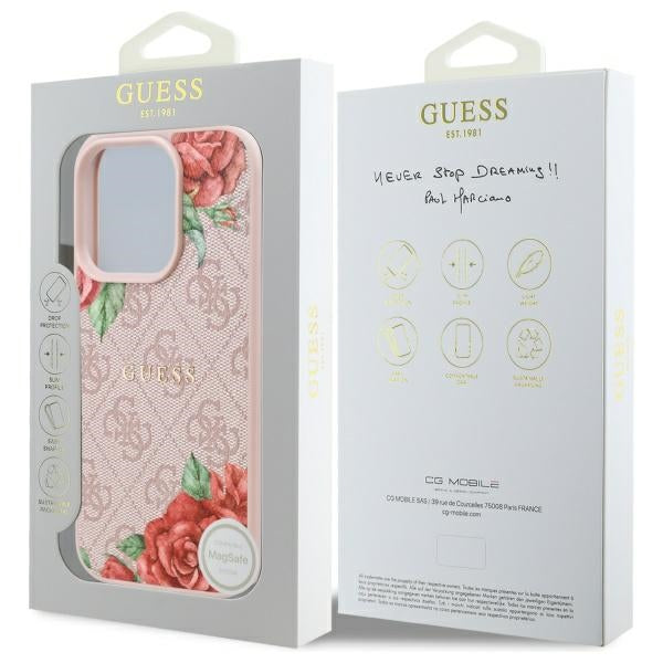 Θήκη MagSafe για Apple iPhone 16 Pro Max, Guess, 4G Flowers Print, Ροζ