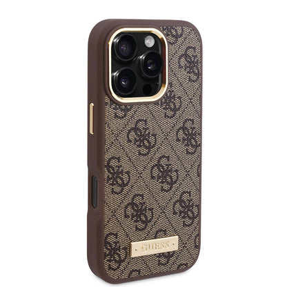 MagSafe Case for Apple iPhone 16 Pro Max, Guess, 4G Logo Plate, Black