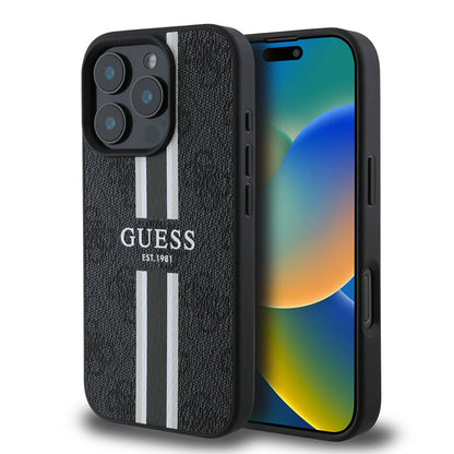 Θήκη MagSafe για Apple iPhone 16 Pro Max, Guess, 4G Printed Stripes, Μαύρη
