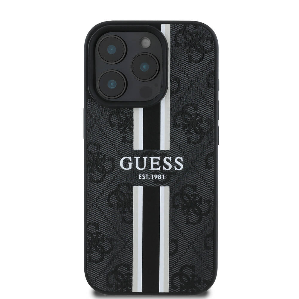 Θήκη MagSafe για Apple iPhone 16 Pro Max, Guess, 4G Printed Stripes, Μαύρη