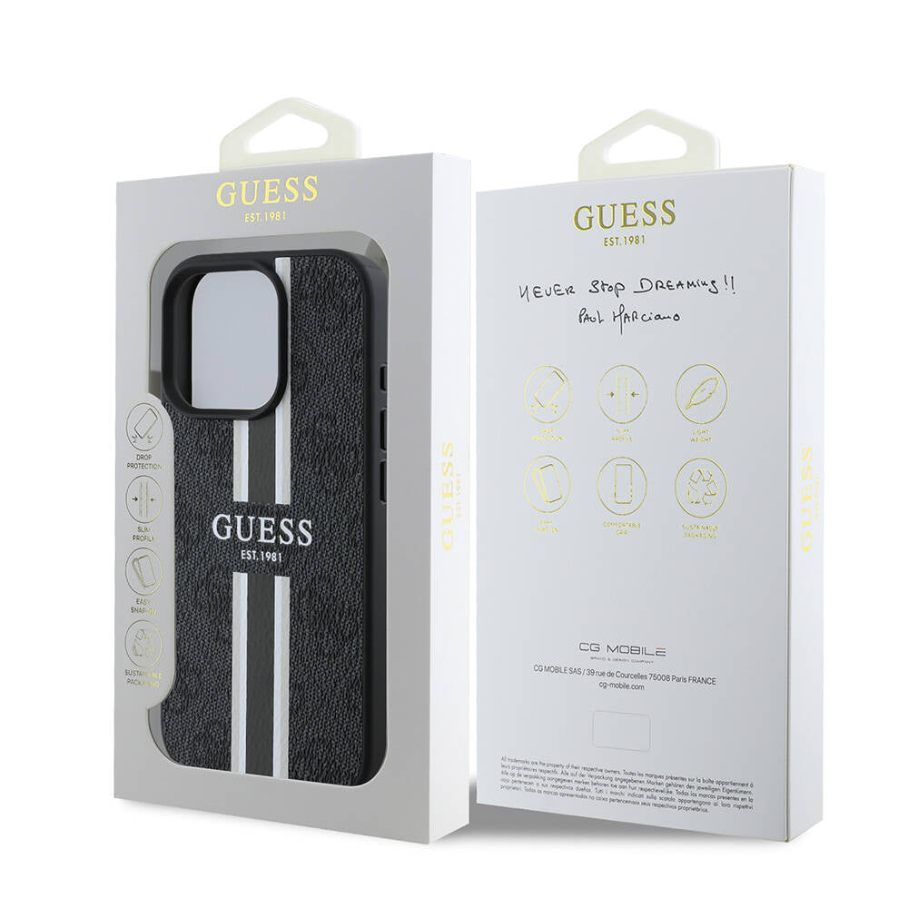 Θήκη MagSafe για Apple iPhone 16 Pro Max, Guess, 4G Printed Stripes, Μαύρη
