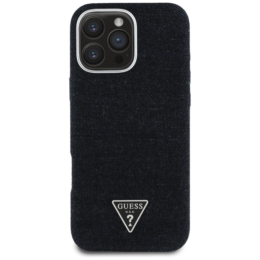 Θήκη MagSafe για Apple iPhone 16 Pro Max, Guess, Denim Triangle Logo, Μαύρη