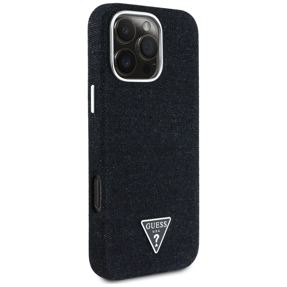 Θήκη MagSafe για Apple iPhone 16 Pro Max, Guess, Denim Triangle Logo, Μαύρη