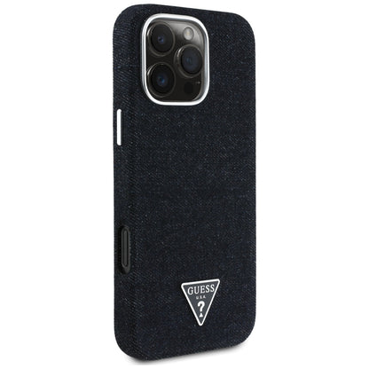 Θήκη MagSafe για Apple iPhone 16 Pro Max, Guess, Denim Triangle Logo, Μαύρη