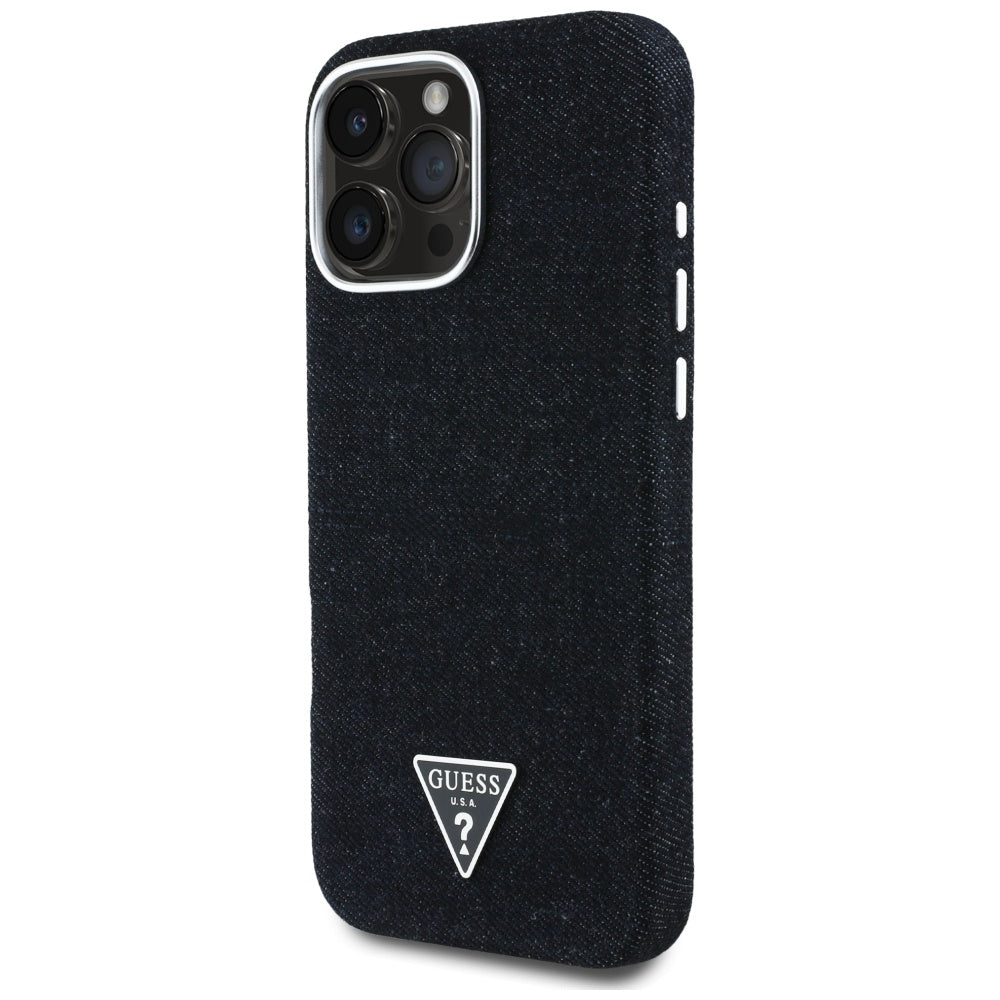 Θήκη MagSafe για Apple iPhone 16 Pro Max, Guess, Denim Triangle Logo, Μαύρη