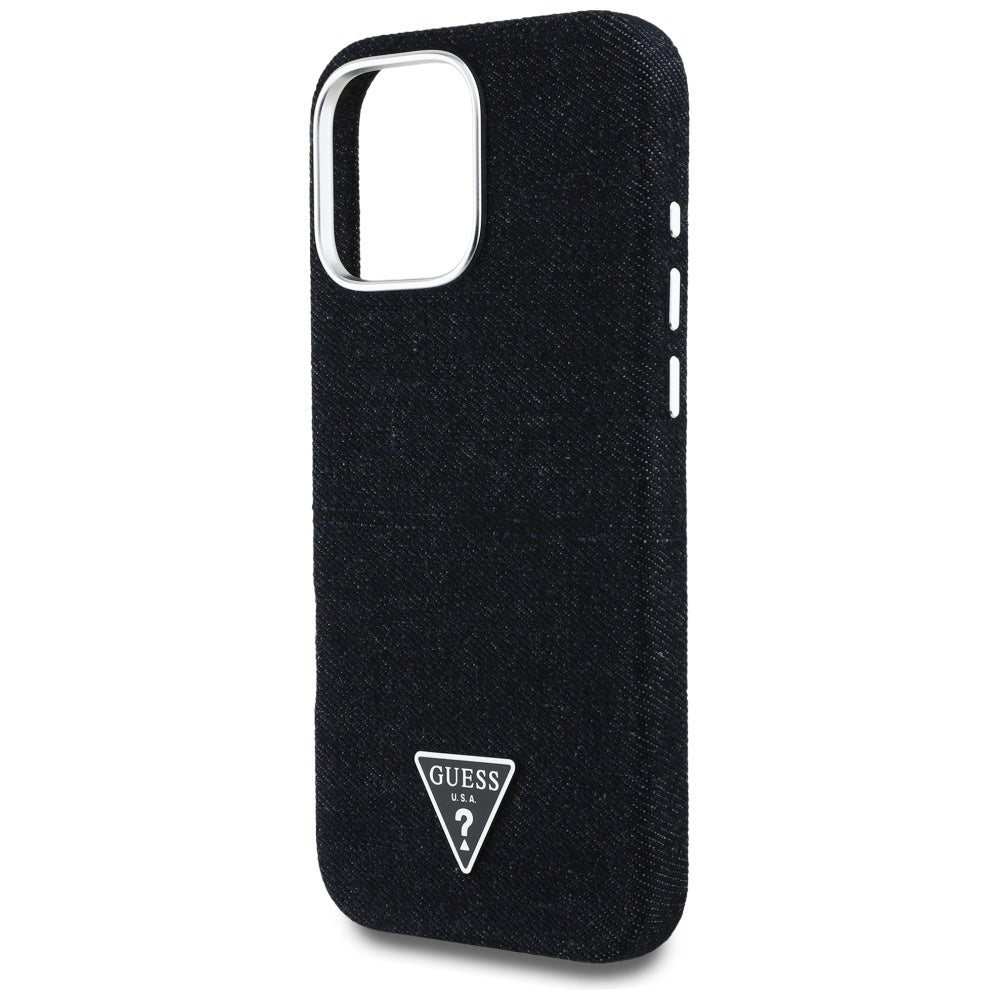 Θήκη MagSafe για Apple iPhone 16 Pro Max, Guess, Denim Triangle Logo, Μαύρη