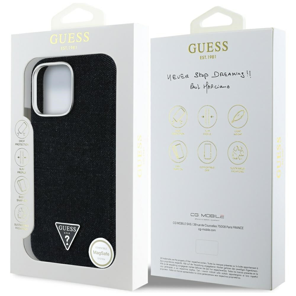 Θήκη MagSafe για Apple iPhone 16 Pro Max, Guess, Denim Triangle Logo, Μαύρη