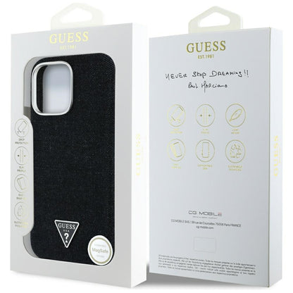 Θήκη MagSafe για Apple iPhone 16 Pro Max, Guess, Denim Triangle Logo, Μαύρη