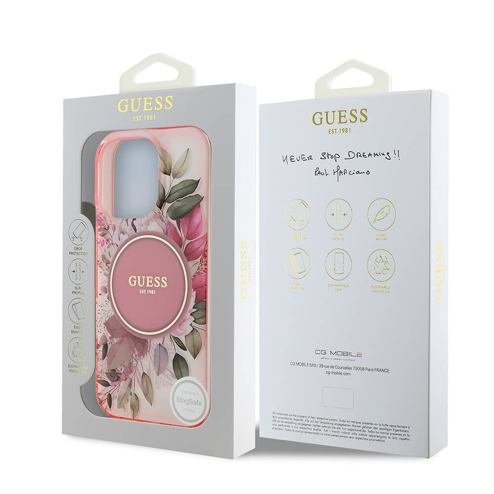 Θήκη MagSafe για Apple iPhone 16 Pro Max, Guess, IML Flower & Tonal Circle, Ροζ