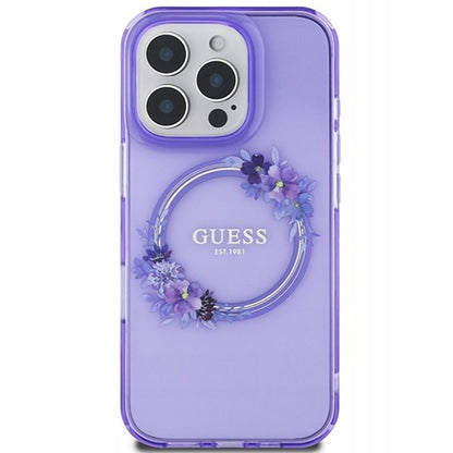 Θήκη MagSafe για Apple iPhone 16 Pro Max, Guess, IML Flowers Wreath, Μωβ