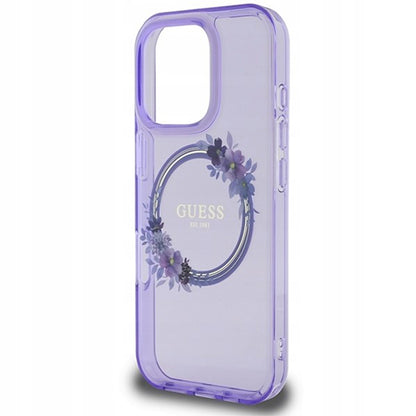 Θήκη MagSafe για Apple iPhone 16 Pro Max, Guess, IML Flowers Wreath, Μωβ