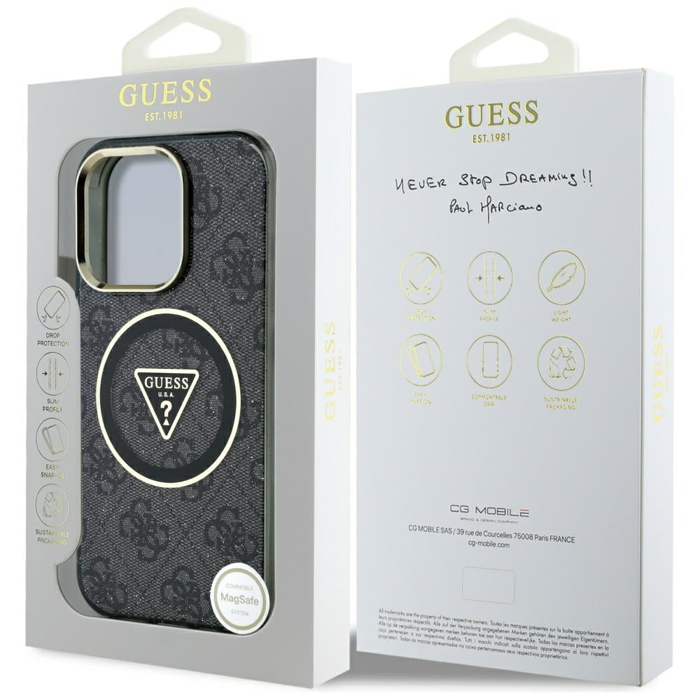 Θήκη MagSafe για Apple iPhone 16 Pro Max, Guess, IML Glitter 4G Circle Triangle, Μαύρη