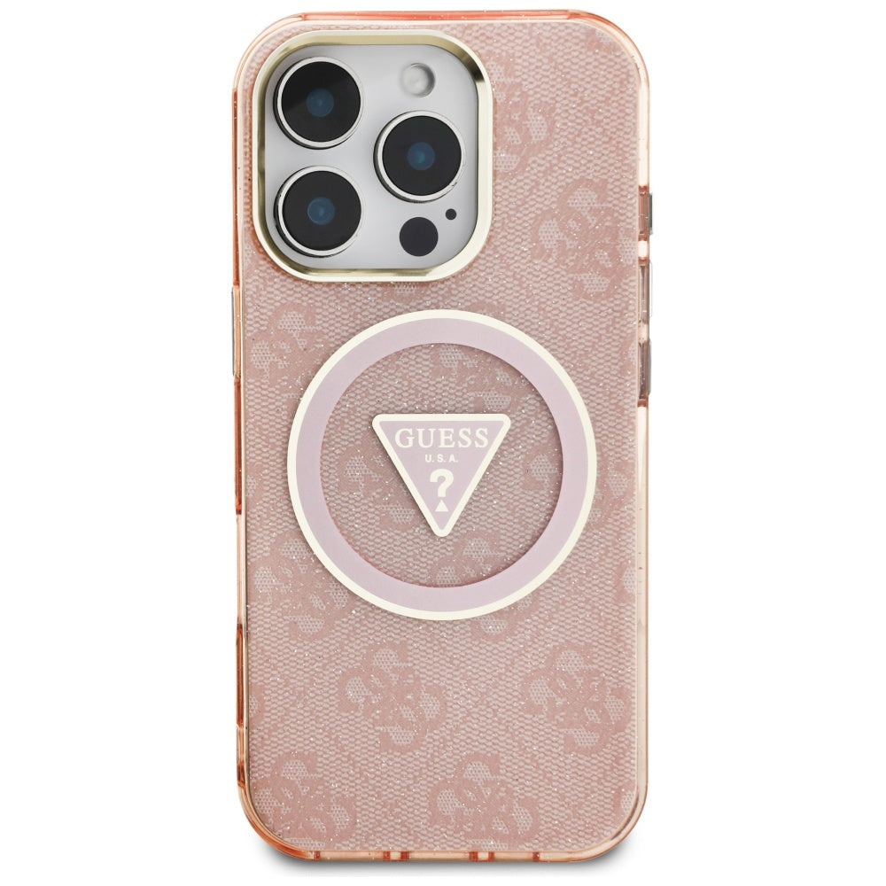 Θήκη MagSafe για Apple iPhone 16 Pro Max, Guess, IML Glitter 4G Circle Triangle, Ροζ