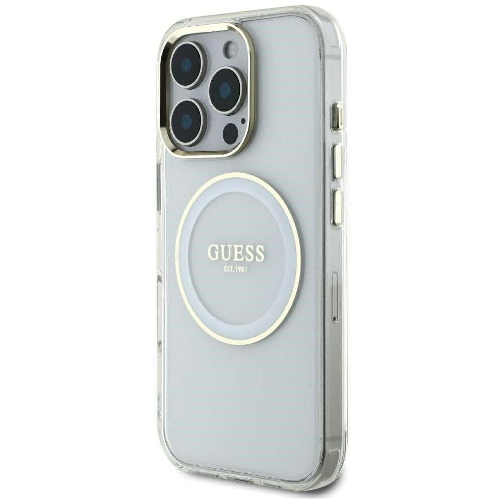 Θήκη MagSafe για Apple iPhone 16 Pro Max, Guess, IML Metal Colored Circle, Λευκή