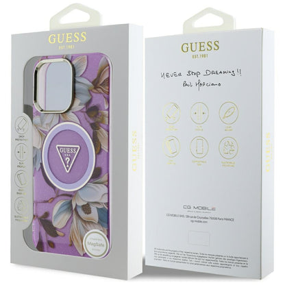 Θήκη MagSafe για Apple iPhone 16 Pro Max, Guess, IML Metal Glitter Flowers Triangle, Μωβ