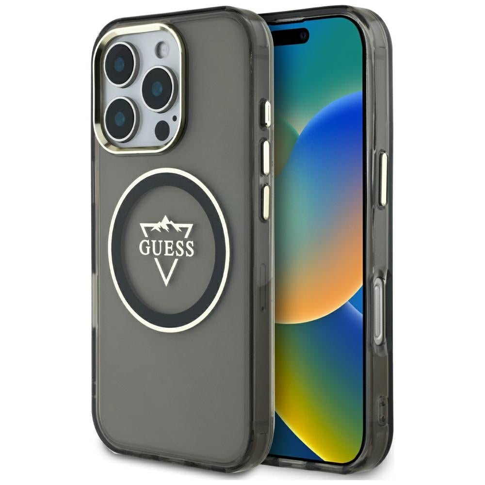 Θήκη MagSafe για Apple iPhone 16 Pro Max, Guess, IML Metal Mountain Logo, Μαύρη