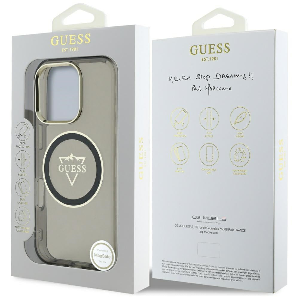 Θήκη MagSafe για Apple iPhone 16 Pro Max, Guess, IML Metal Mountain Logo, Μαύρη