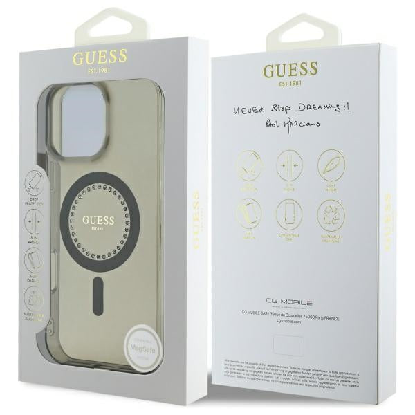 Θήκη MagSafe για Apple iPhone 16 Pro Max, Guess, IML Rhinestone, Μαύρη