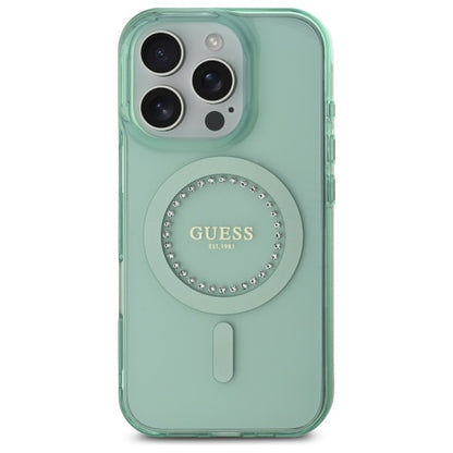 Θήκη MagSafe για Apple iPhone 16 Pro Max, Guess, IML Rhinestone, Πράσινη