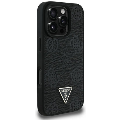 Θήκη MagSafe για Apple iPhone 16 Pro Max, Guess, Peony Grained Hot Stamp Triangle, Μαύρη