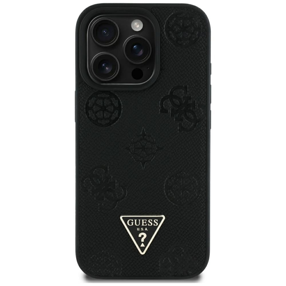 Θήκη MagSafe για Apple iPhone 16 Pro Max, Guess, Peony Grained Hot Stamp Triangle, Μαύρη