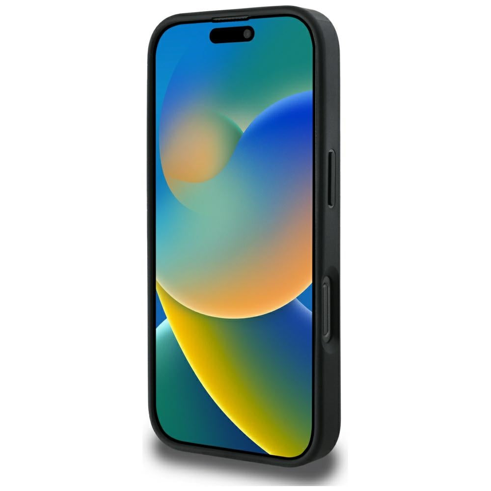 Θήκη MagSafe για Apple iPhone 16 Pro Max, Guess, Peony Grained Hot Stamp Triangle, Μαύρη