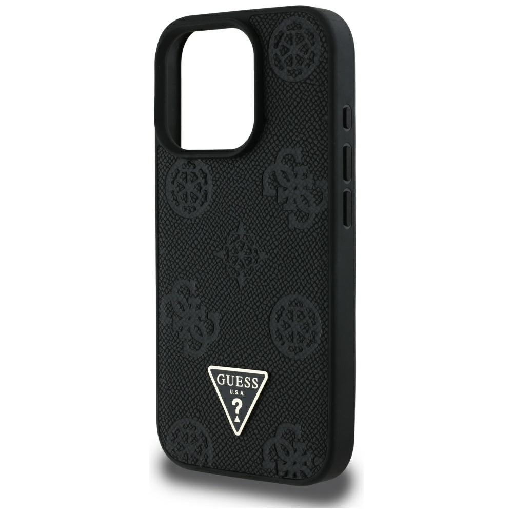Θήκη MagSafe για Apple iPhone 16 Pro Max, Guess, Peony Grained Hot Stamp Triangle, Μαύρη