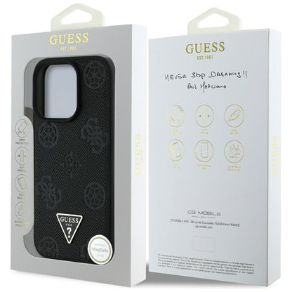 Θήκη MagSafe για Apple iPhone 16 Pro Max, Guess, Peony Grained Hot Stamp Triangle, Μαύρη