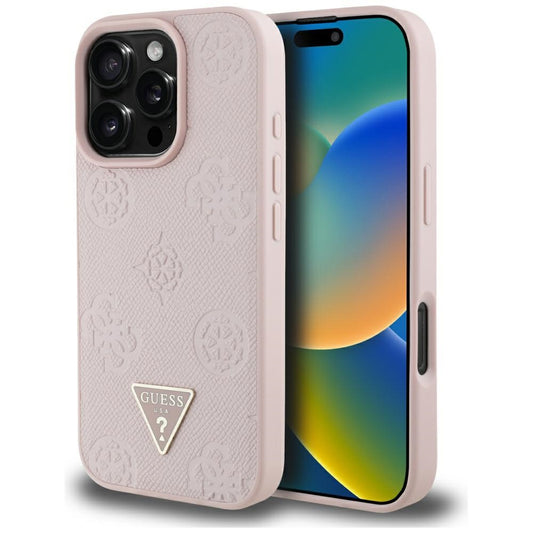 Θήκη MagSafe για Apple iPhone 16 Pro Max, Guess, Peony Grained Hot Stamp Triangle, Ροζ